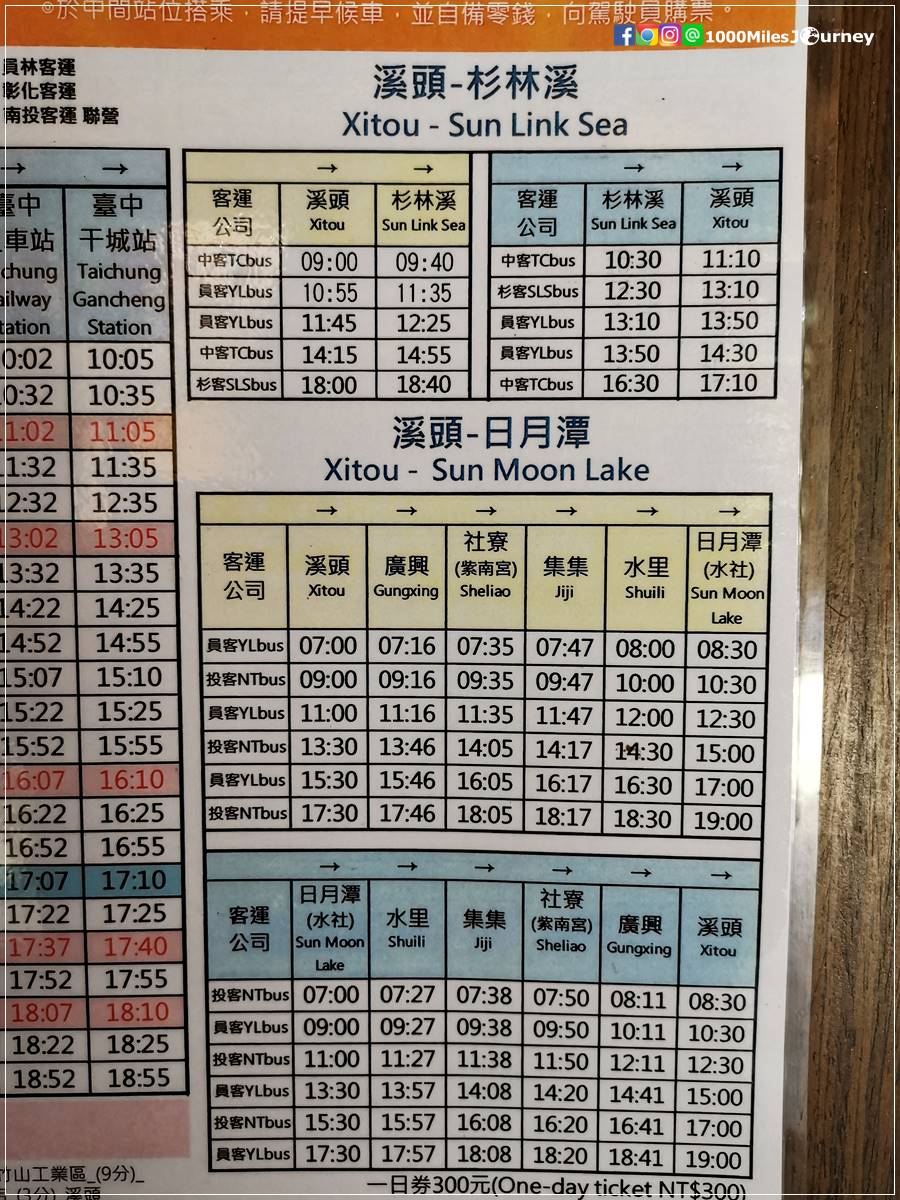 From Xitou to Sun Link Sea bus timetable